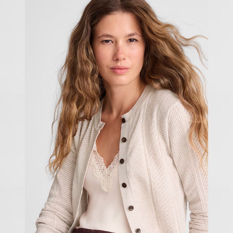 beige madewell la firma de punto pointelle mujer cardigan