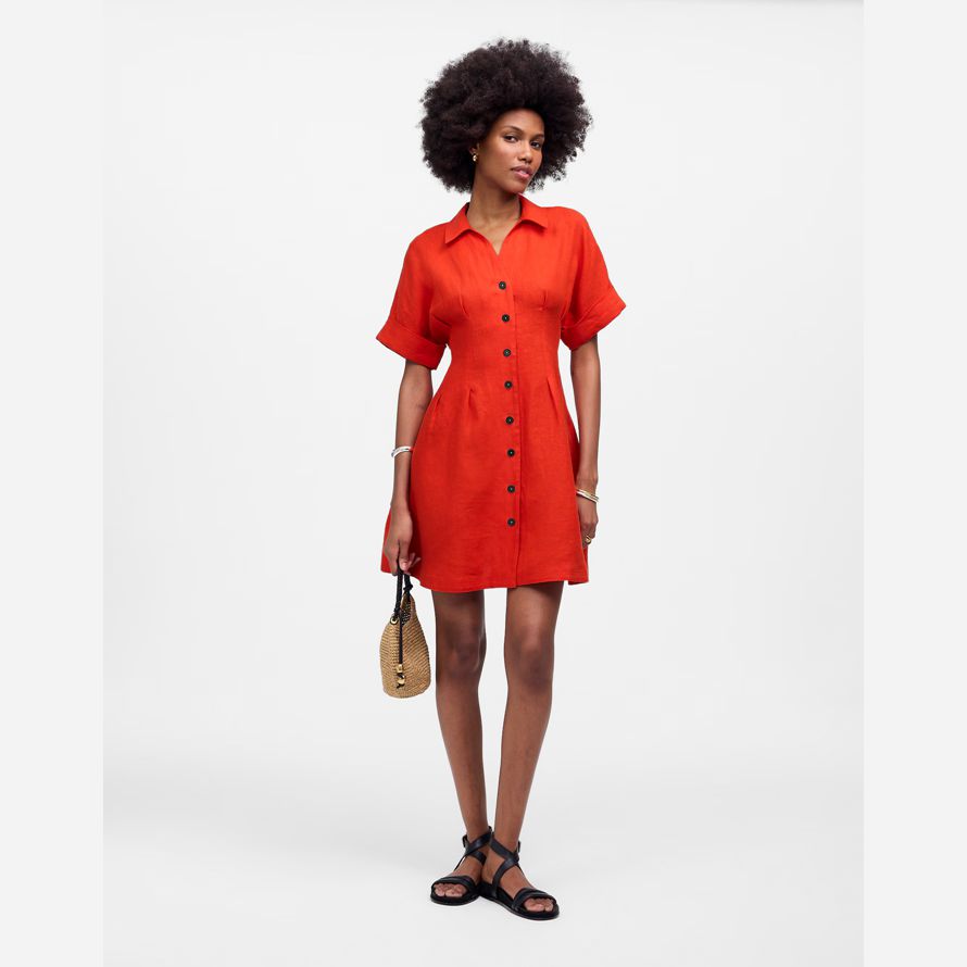 womens madewell plisado mini camisa de vestir de rojo
