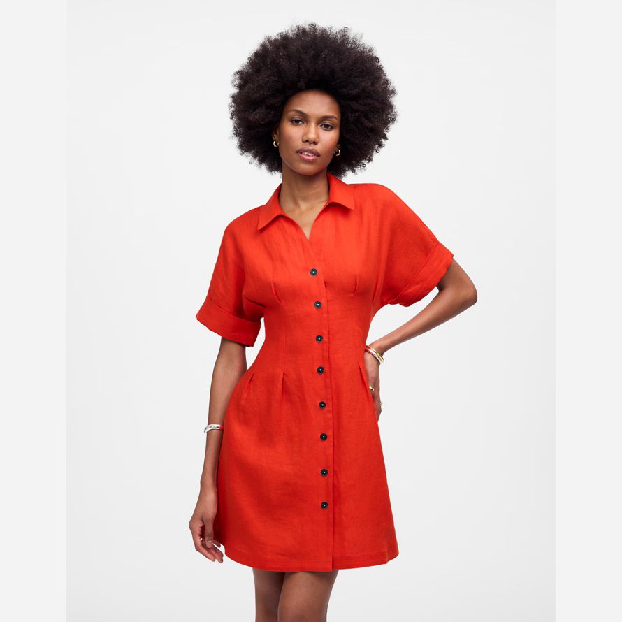 womens madewell plisado mini camisa de vestir de rojo