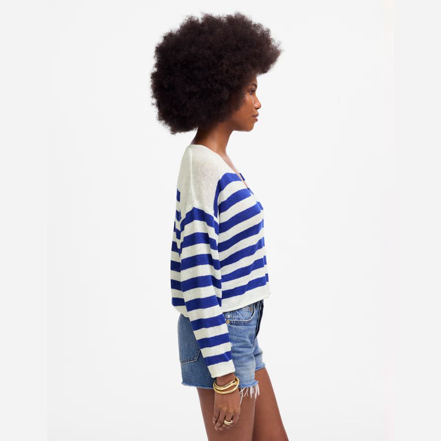 azul blanco madewell ropa de cuello en v suéter de la mujer