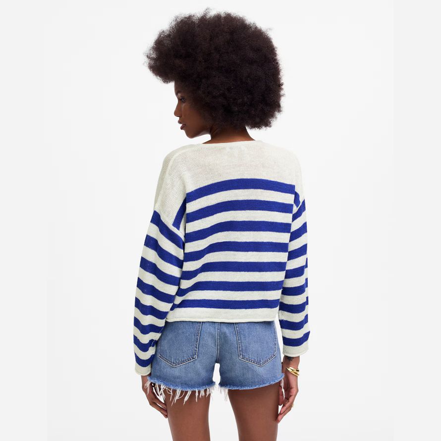 azul blanco madewell ropa de cuello en v suéter de la mujer