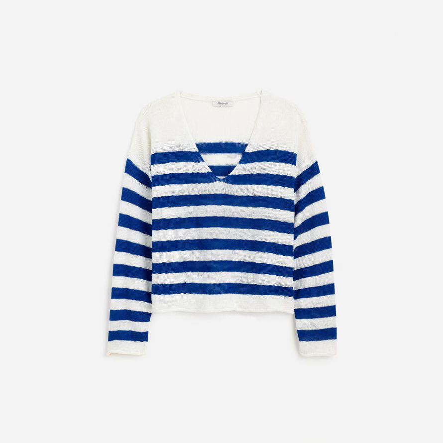 azul blanco madewell ropa de cuello en v suéter de la mujer